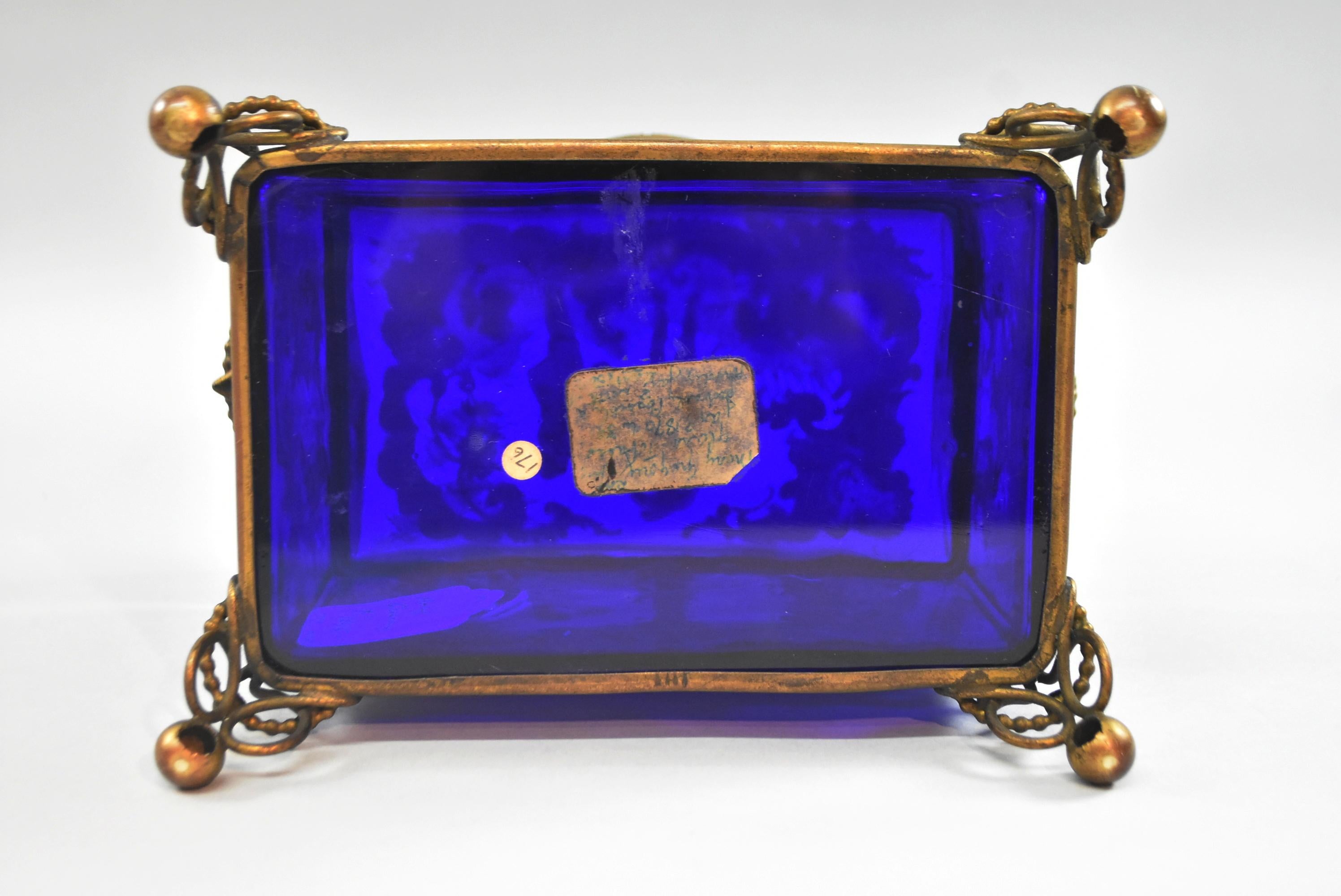 Late 19th Century Victorian Mary Gregory Cobalt Blue Jewelry Casket