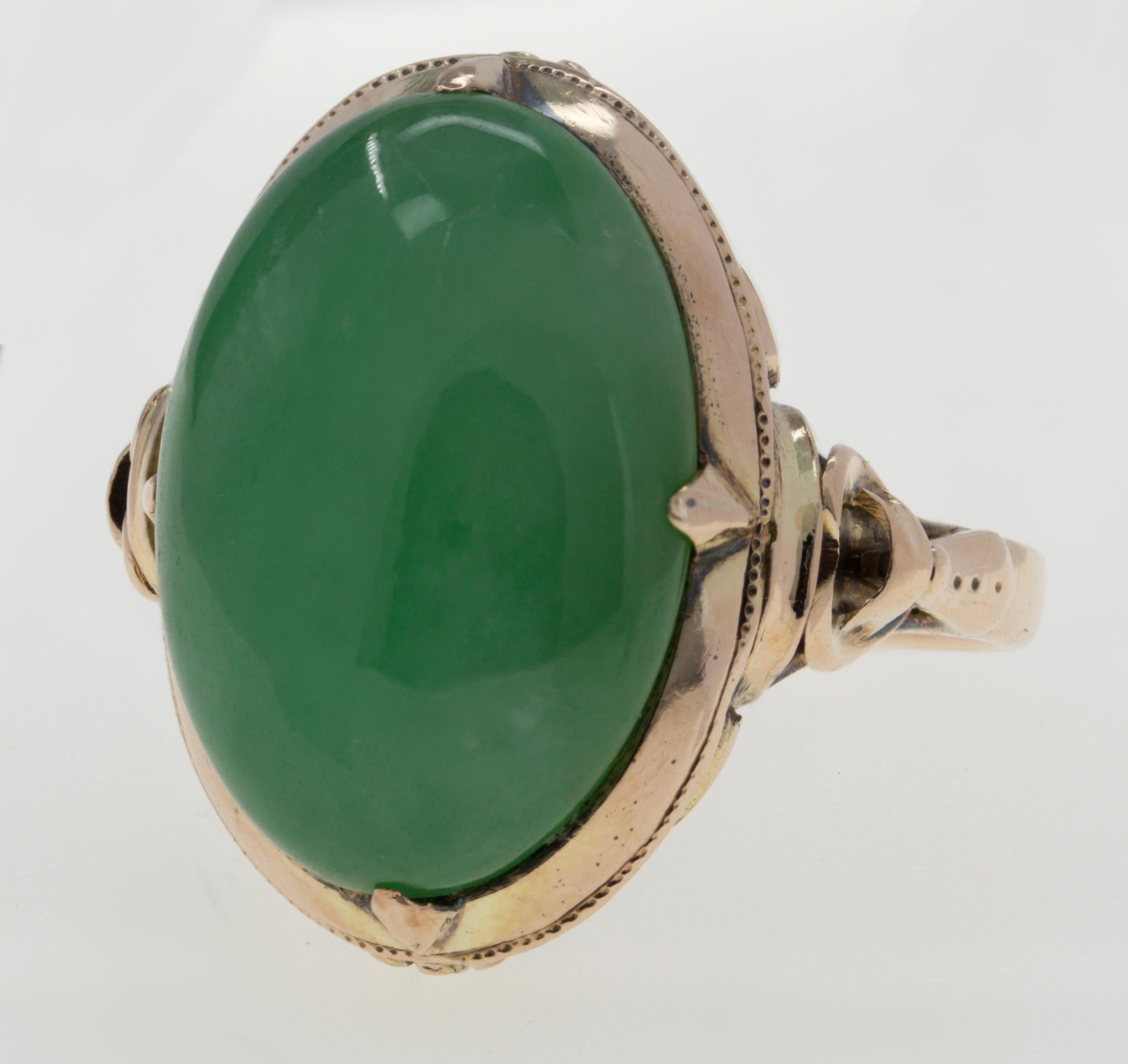Victorian Mason Kay Certified Natural Green Jadeite Jade, 14K Rose Gold Ring For Sale 1