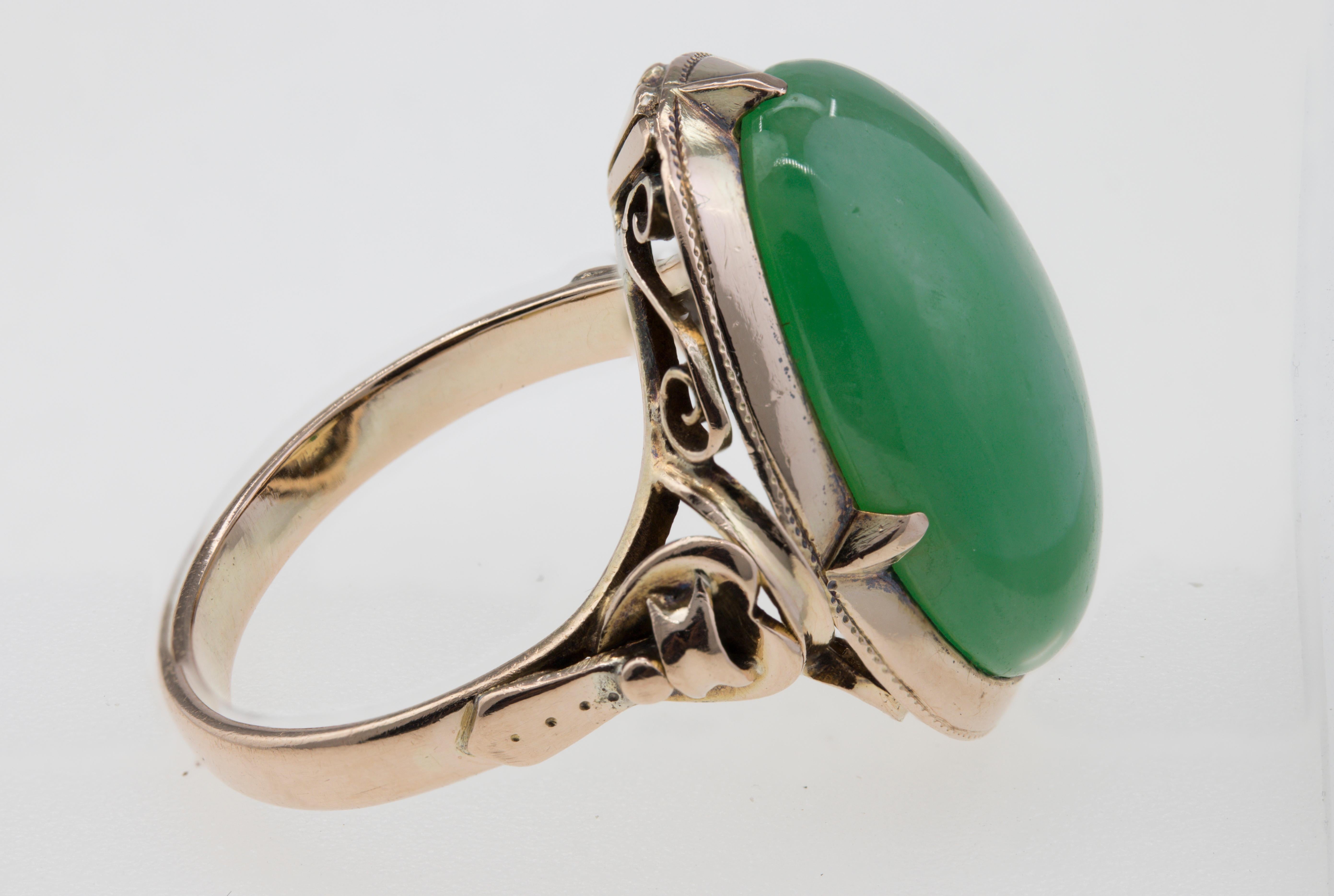 Victorian Mason Kay Certified Natural Green Jadeite Jade, 14K Rose Gold Ring For Sale 4