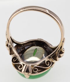 Victorian Mason Kay Certified Natural Green Jadeite Jade, 14K Rose Gold Ring