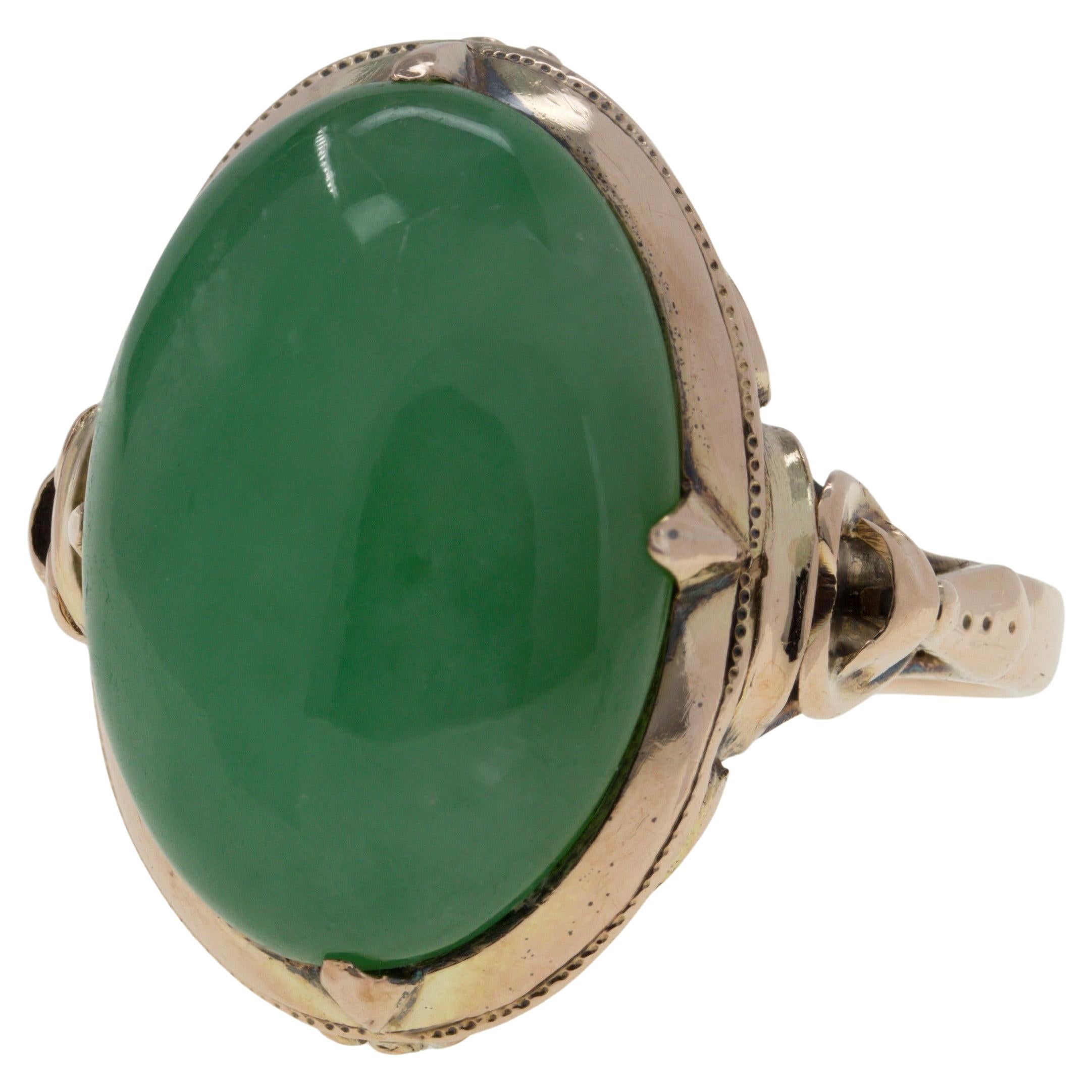 Victorian Mason Kay Certified Natural Green Jadeite Jade, 14K Rose Gold Ring For Sale