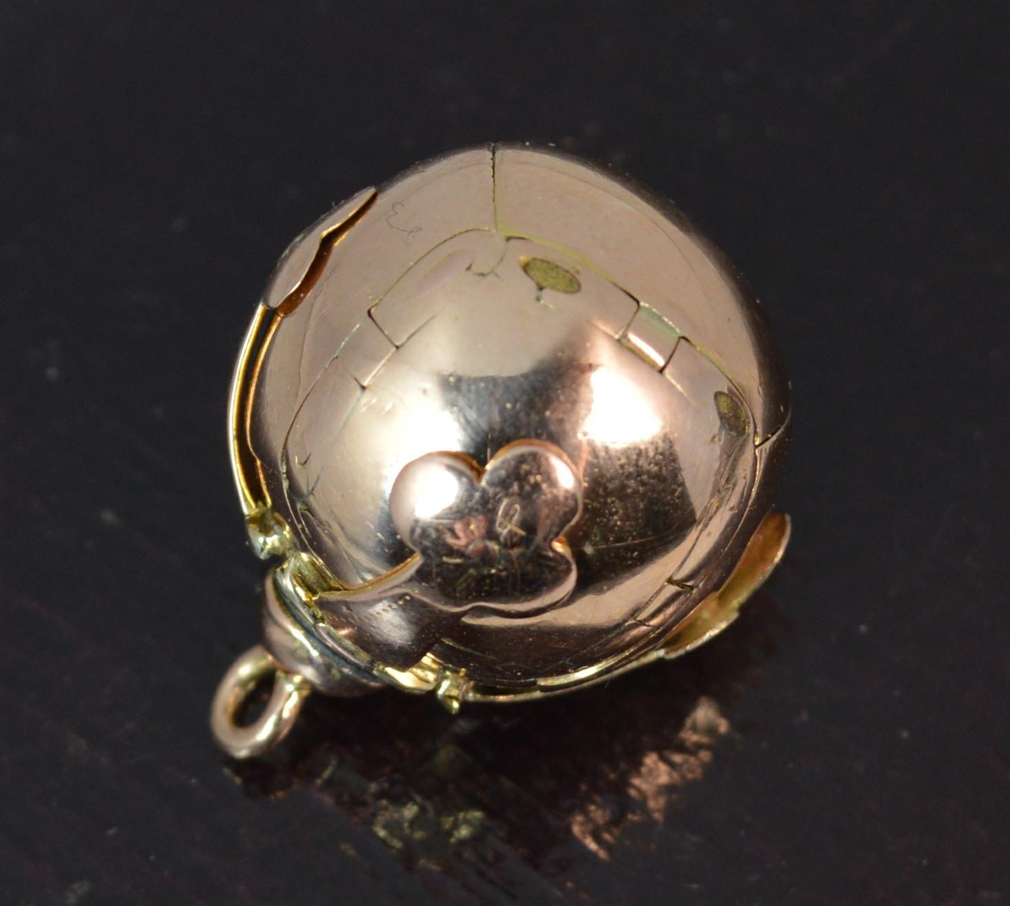 Victorian Masons Masonic 9 Carat Gold and Silver Ball Fob or Pendant 5