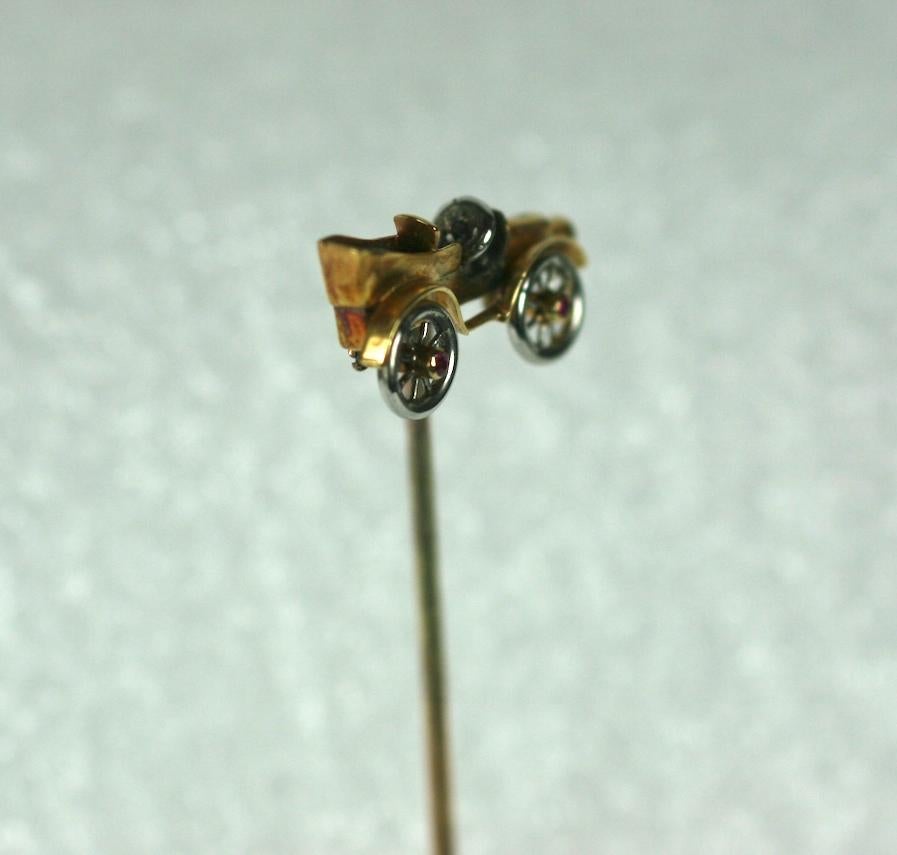 Round Cut Victorian Mechanical Touring Car Stickpin For Sale