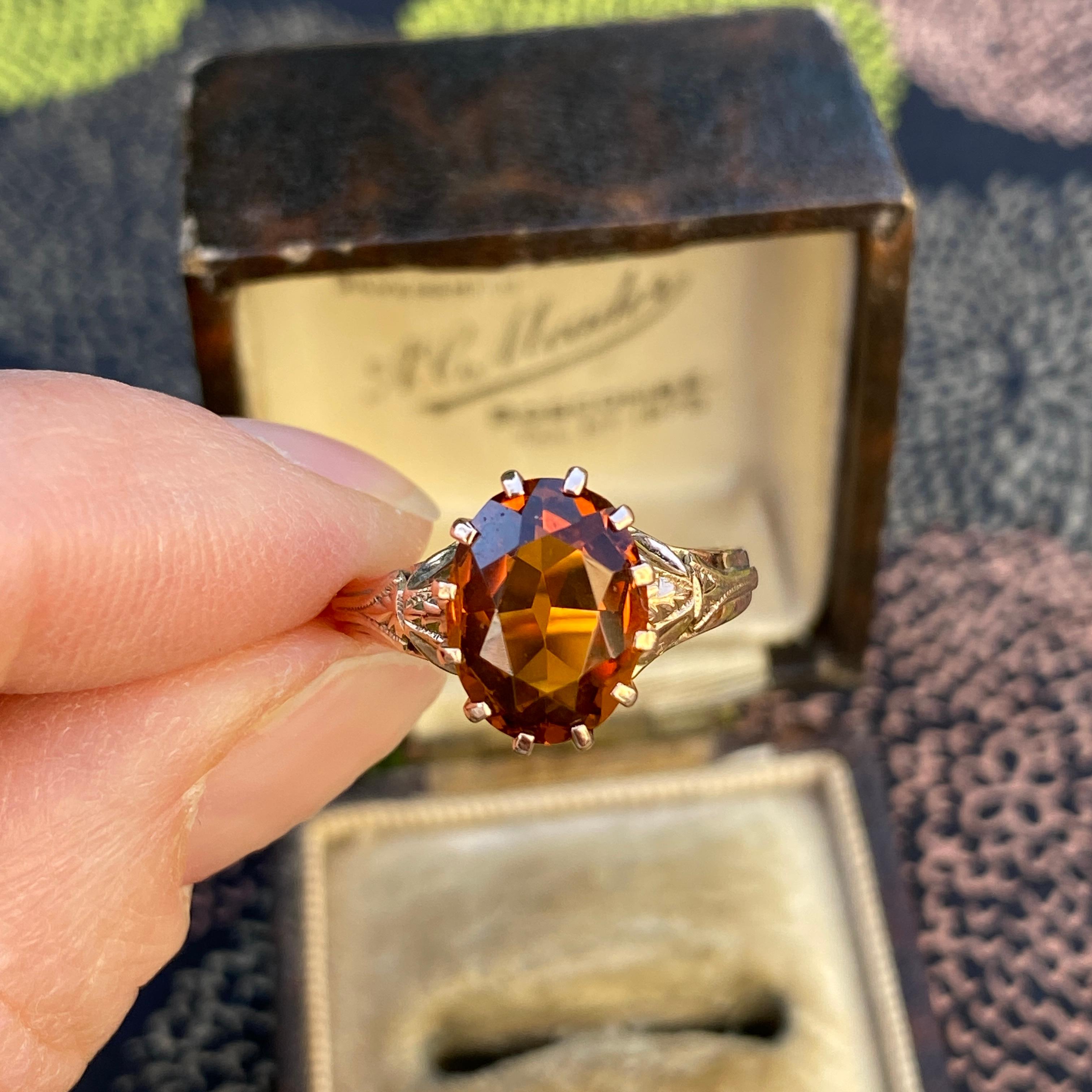 Medeira, bague victorienne en filigrane en or 10 carats et citrine en vente 6