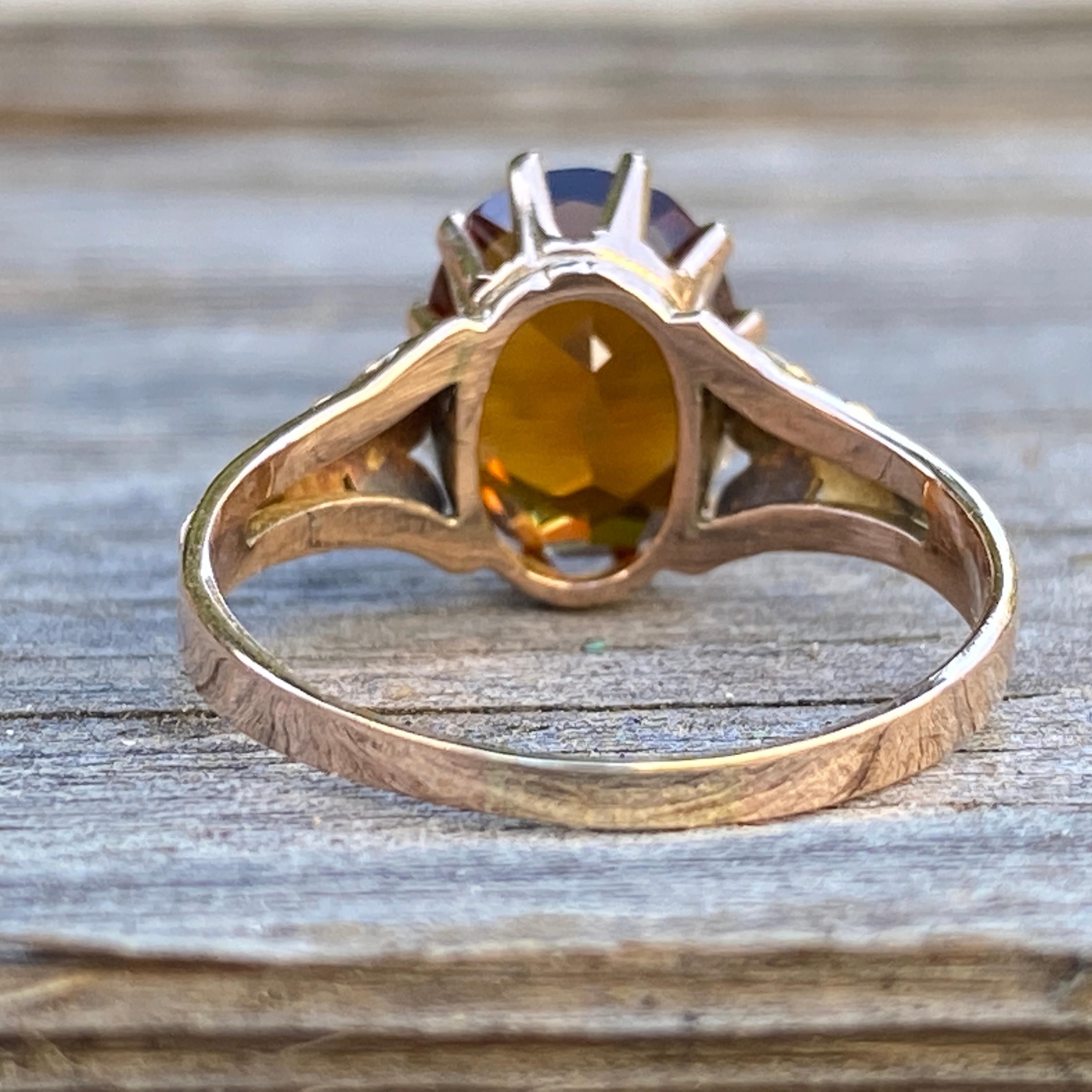 Filigraner viktorianischer Medeira Citrin-Ring aus 10K Gold im Angebot 7