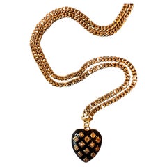Collier Victorien Memento Mori Style Coeur en diamant blanc Émail noir