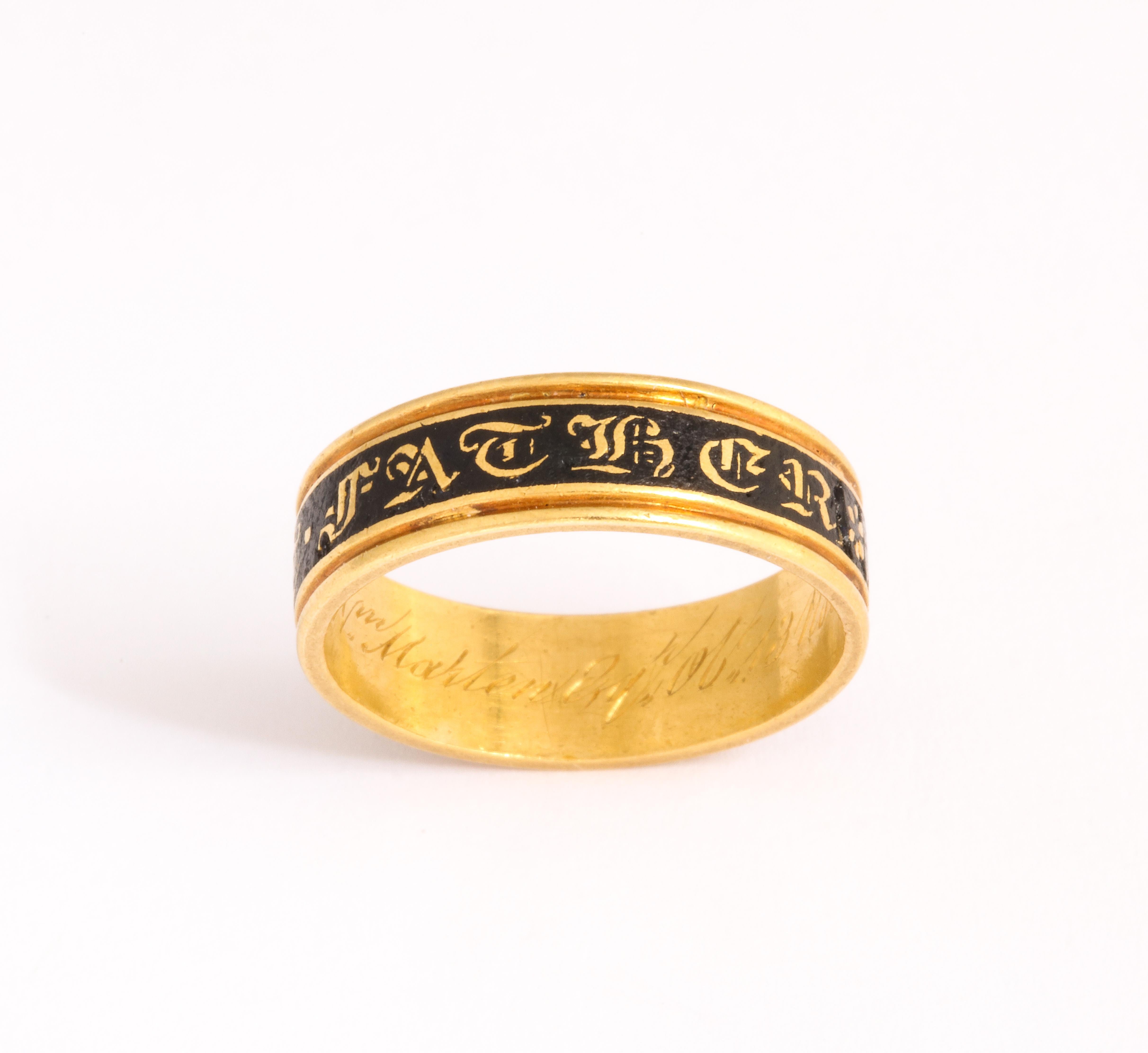 Victorian Memorial Band Ring for a Dear Father In Excellent Condition In Stamford, CT