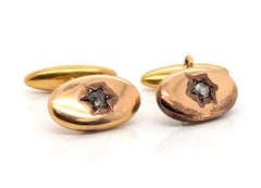 Viktorianische Herren Manschettenknöpfe .25 Karat Diamant im Rosenschliff 18K Gelbgold Antik Französisch