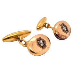 Viktorianische Herren Manschettenknöpfe .25 Karat Diamant im Rosenschliff 18K Gelbgold Antik Französisch
