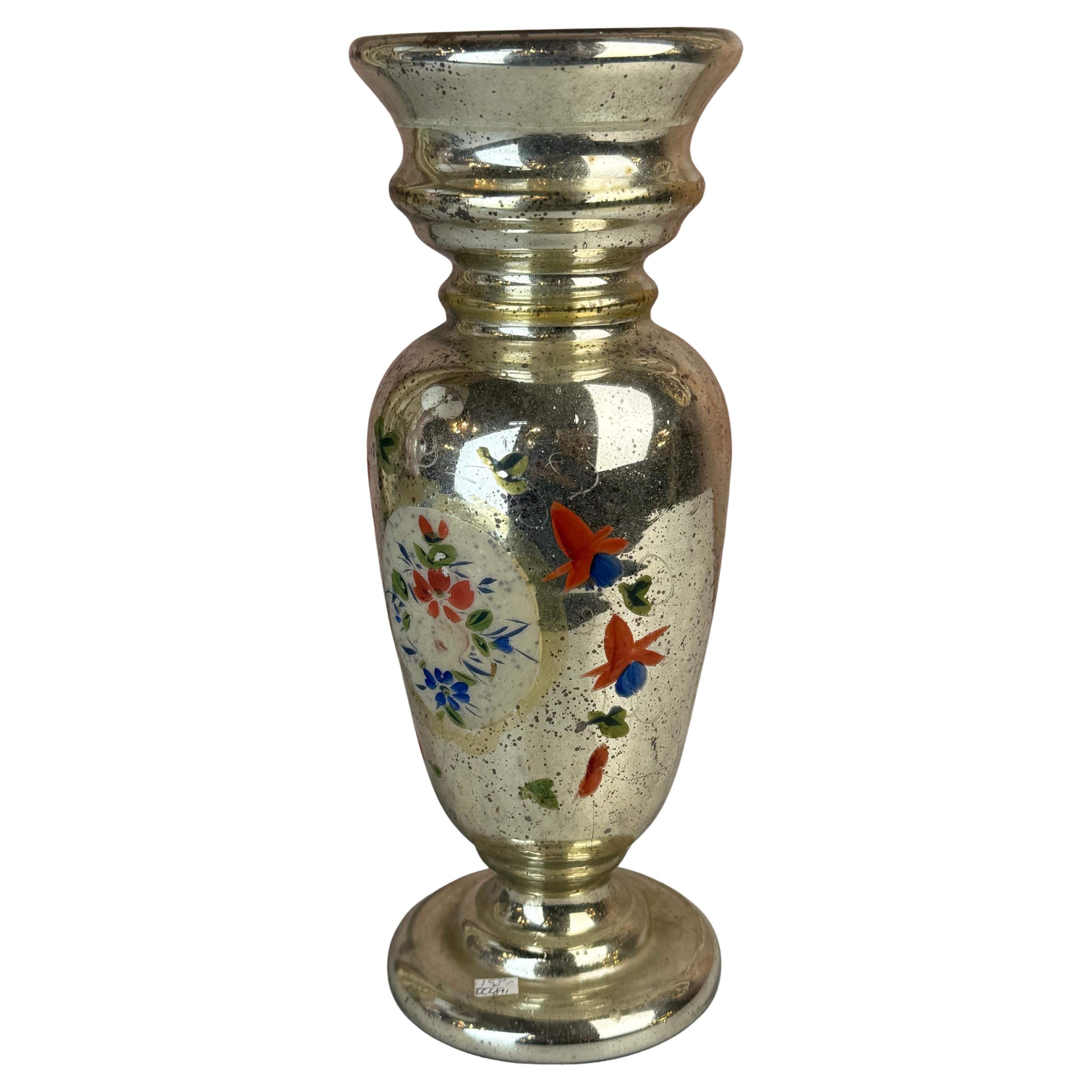 Victorian Mercury Glass Vase, Hand-Crafted with Distressed Finish