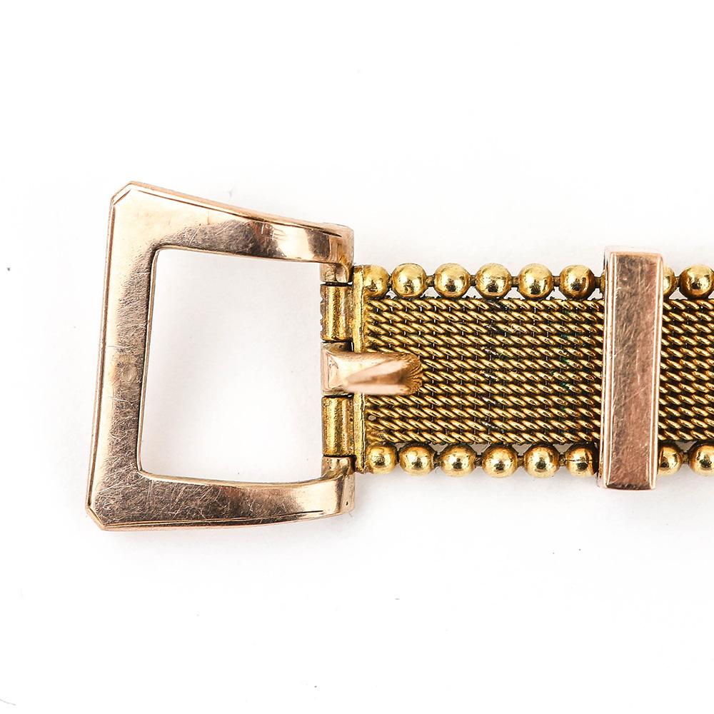 English Victorian 9 Karat Yellow Gold Mesh Belt Buckle Bracelet, circa 1880 2