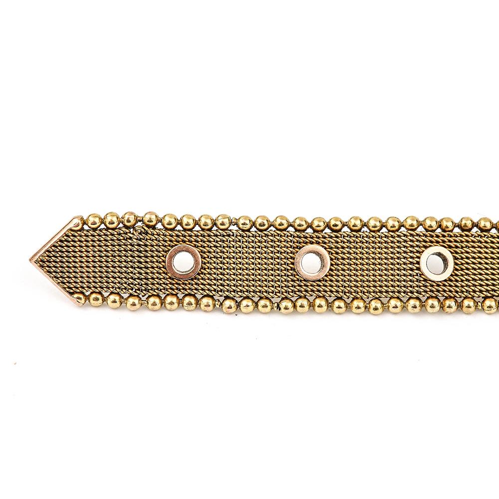 English Victorian 9 Karat Yellow Gold Mesh Belt Buckle Bracelet, circa 1880 In Good Condition In Lancashire, Oldham