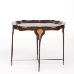 Antique Victorian Metal Tray Table with Gilt & Floral Decoration