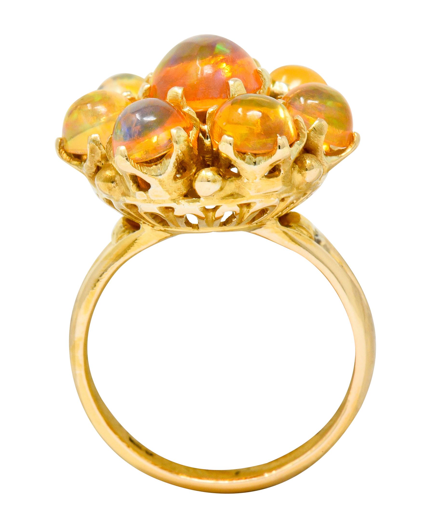 Women's or Men's Victorian Mexican Fire Opal 14 Karat Gold Cluster Ring
