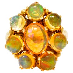 Victorian Mexican Fire Opal 14 Karat Gold Cluster Ring