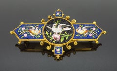 Victorian Mico-Mosaic Bird and Blooming Floral Brooch in 18k
