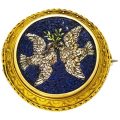 Victorian Micro Mosaic 18 Carat Gold Two Dove Brooch