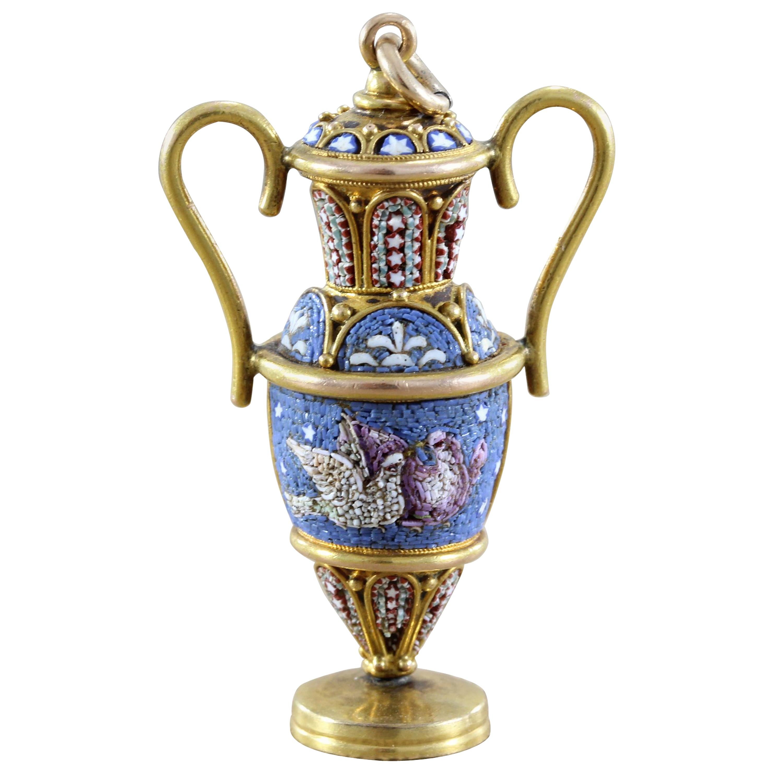 Victorian Micro Mosaic Gold Vase Pendant For Sale