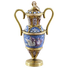 Antique Victorian Micro Mosaic Gold Vase Pendant