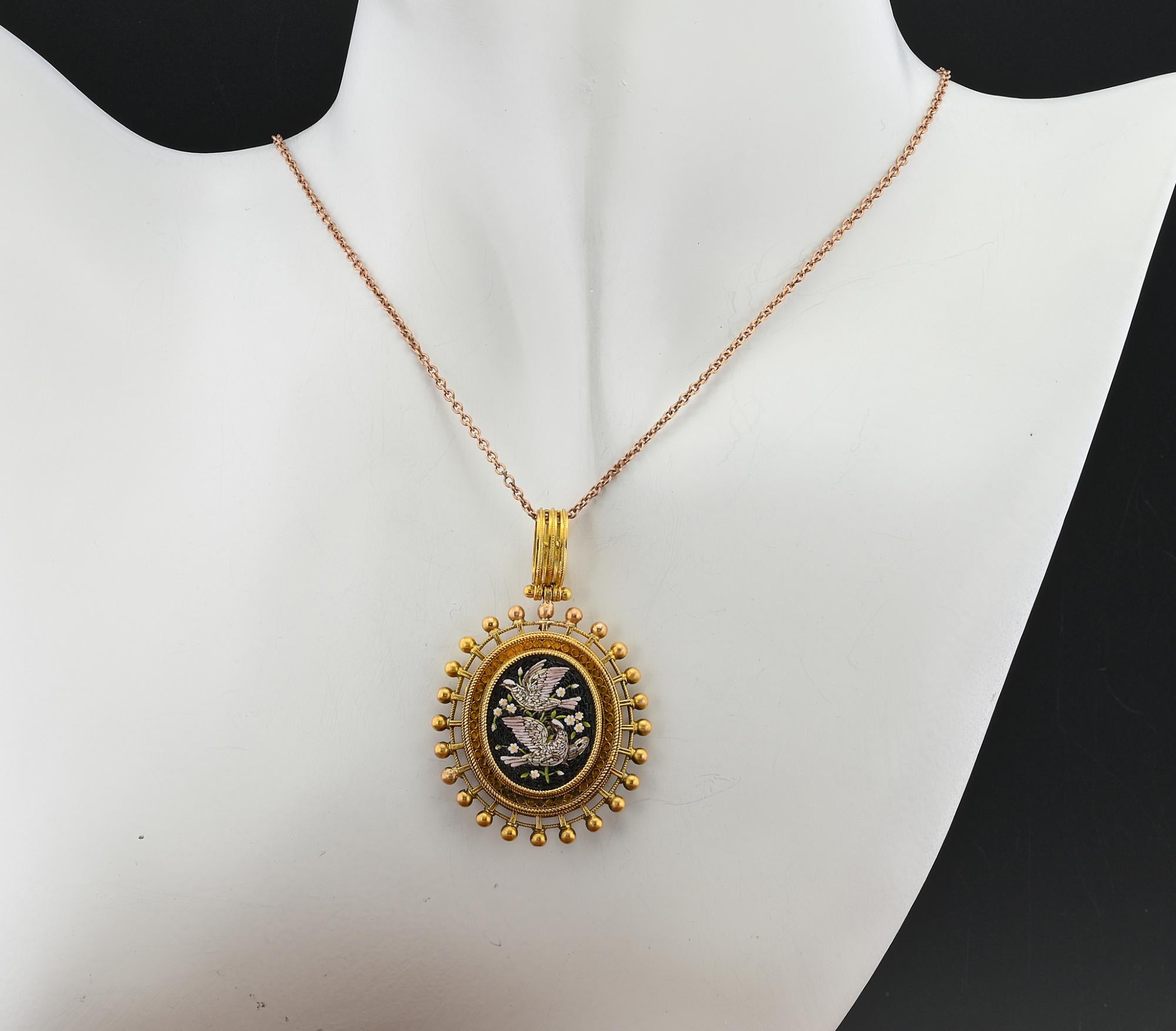Victorian Micro mosaic Locket Pendant Etruscan revival 18 KT gold 1