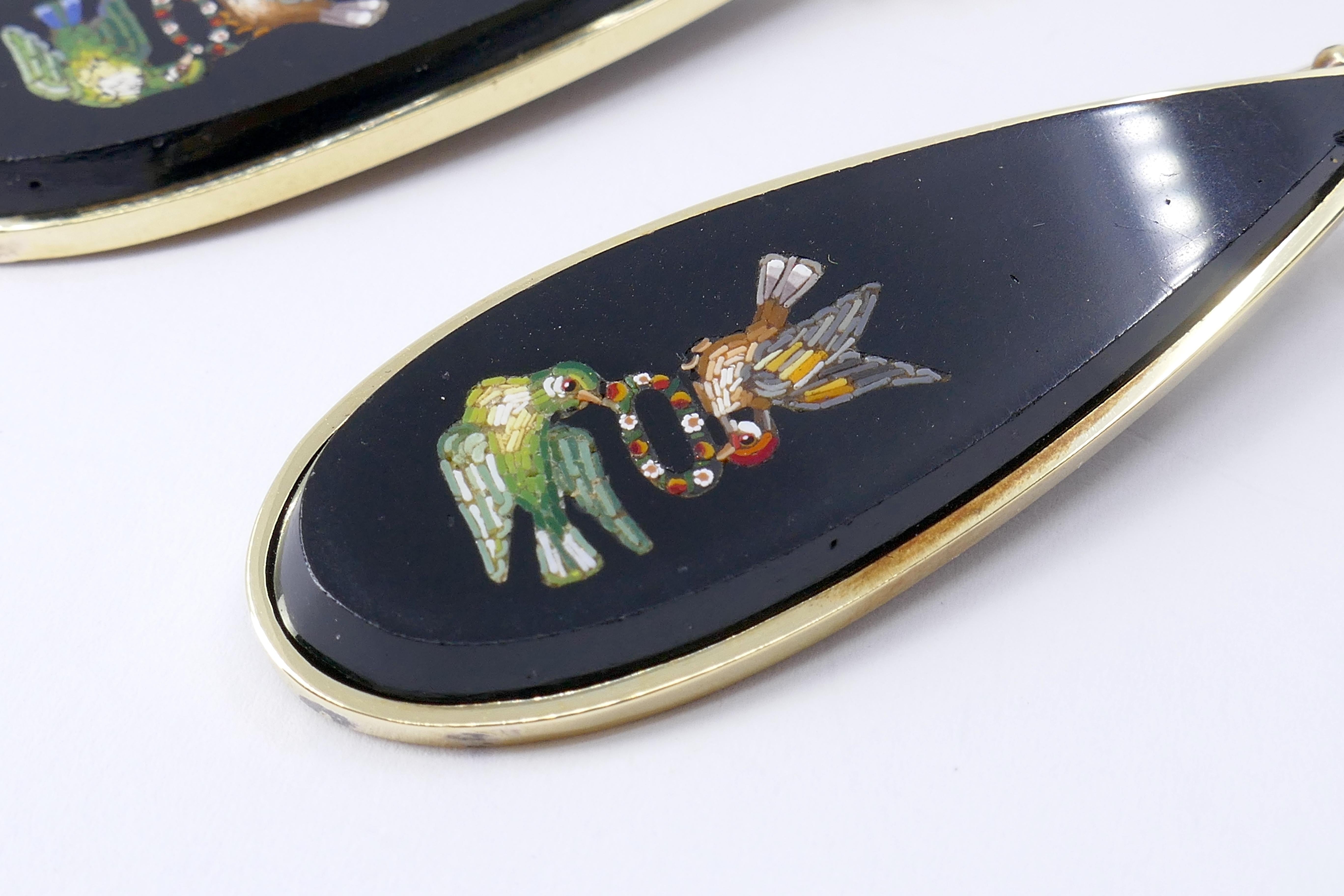 Victorian Micro-mosaic Onyx 14k Gold Earrings  In Fair Condition For Sale In Beverly Hills, CA