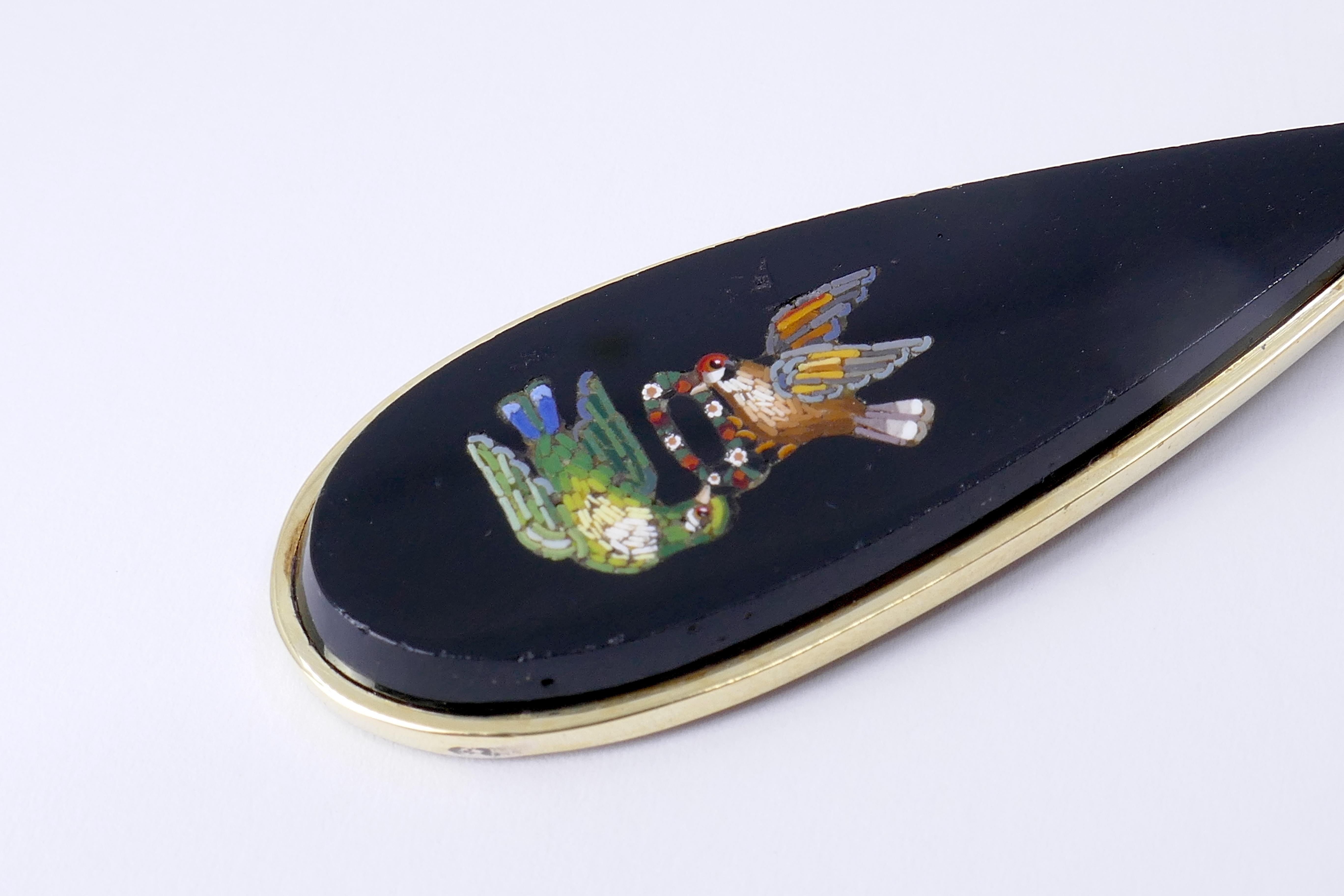 Women's Victorian Micro-mosaic Onyx 14k Gold Earrings  For Sale