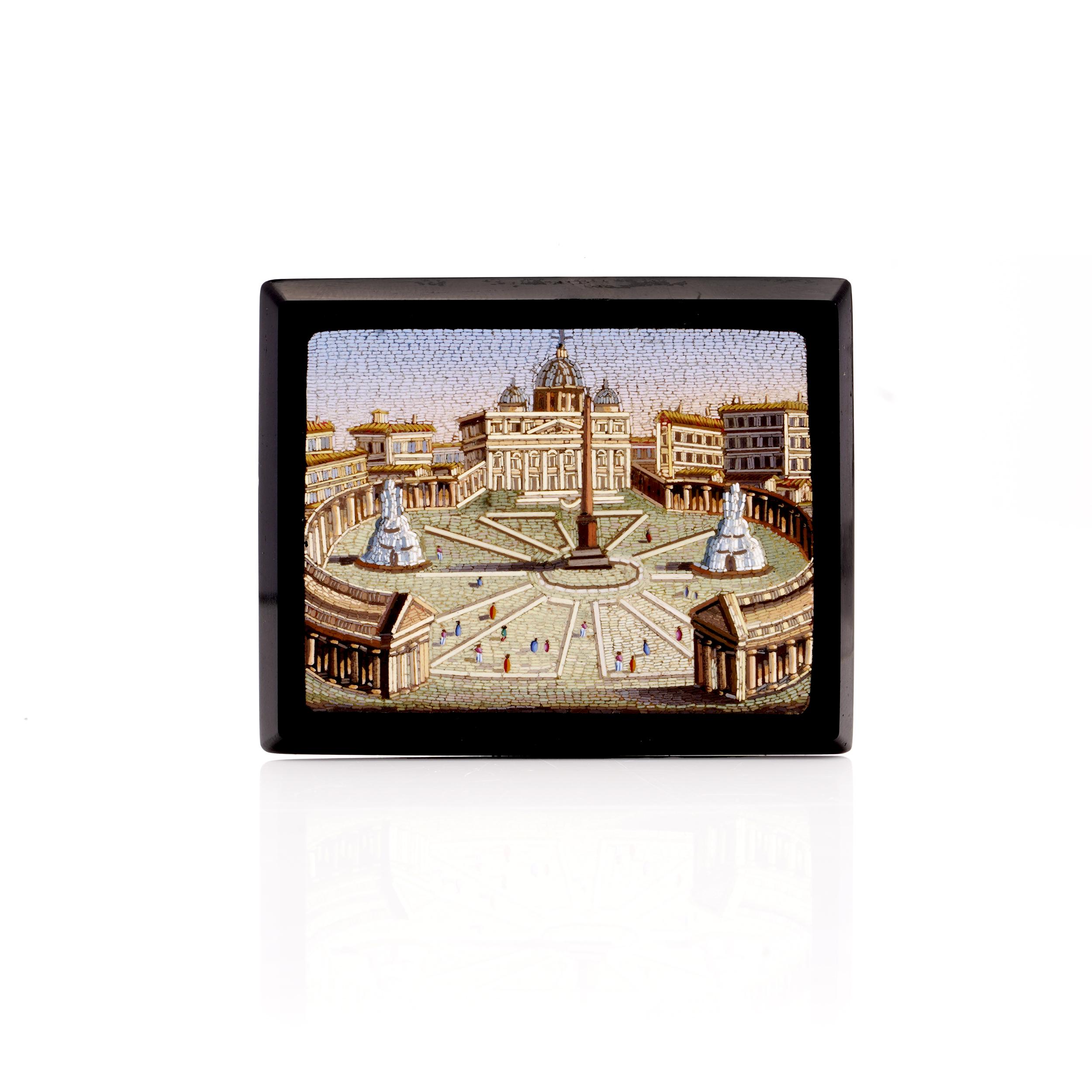 Victorian micro Mosaic plaque, featuring a Vatican City, St. Peter's square In Good Condition For Sale In Braintree, GB
