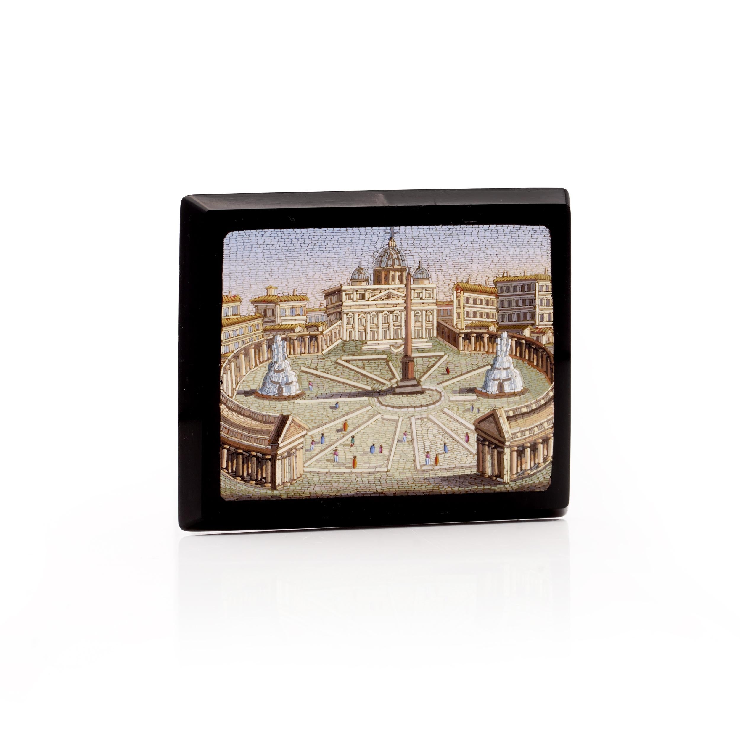 Women's or Men's Victorian micro Mosaic plaque, featuring a Vatican City, St. Peter's square For Sale