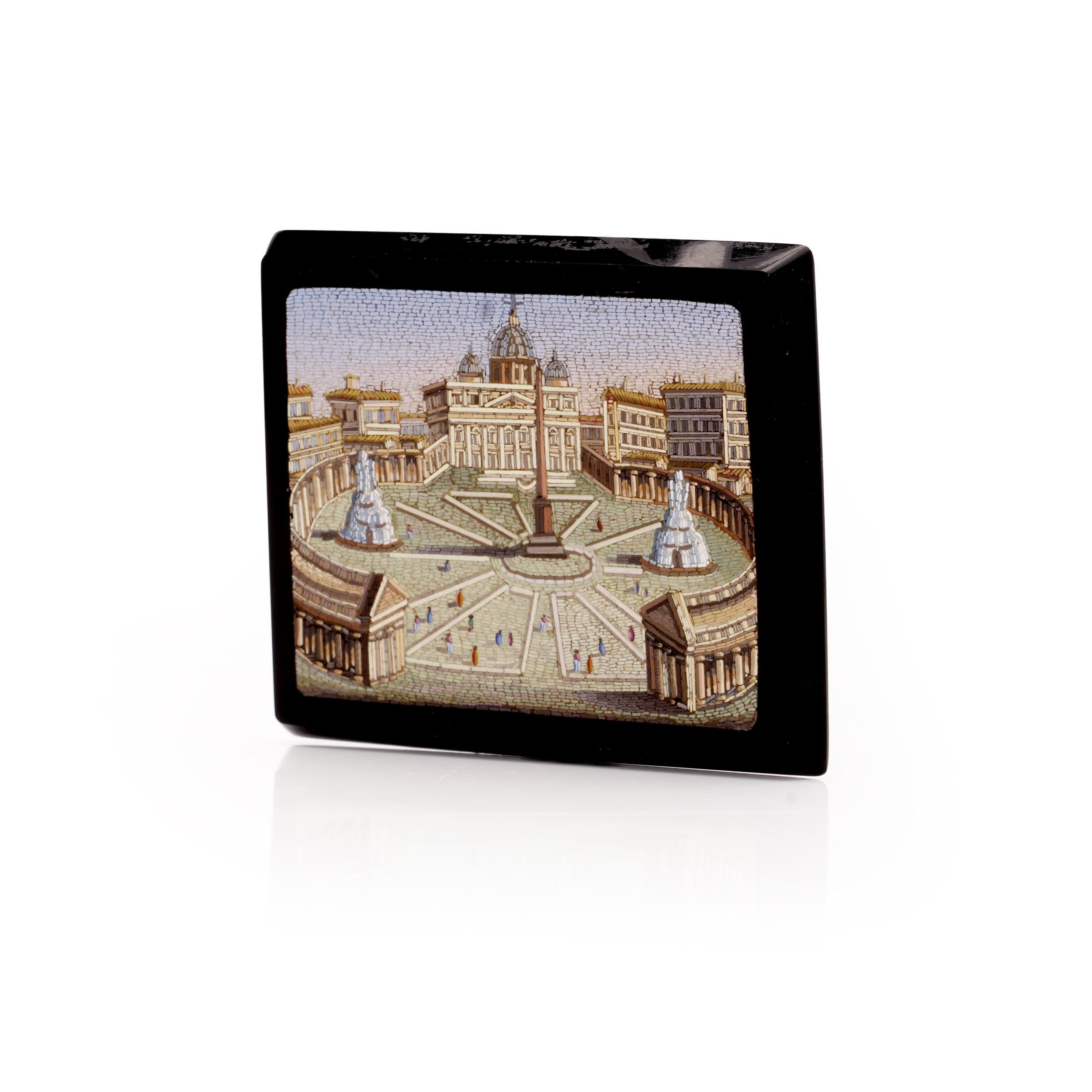 Victorian micro Mosaic plaque, featuring a Vatican City, St. Peter's square For Sale 1