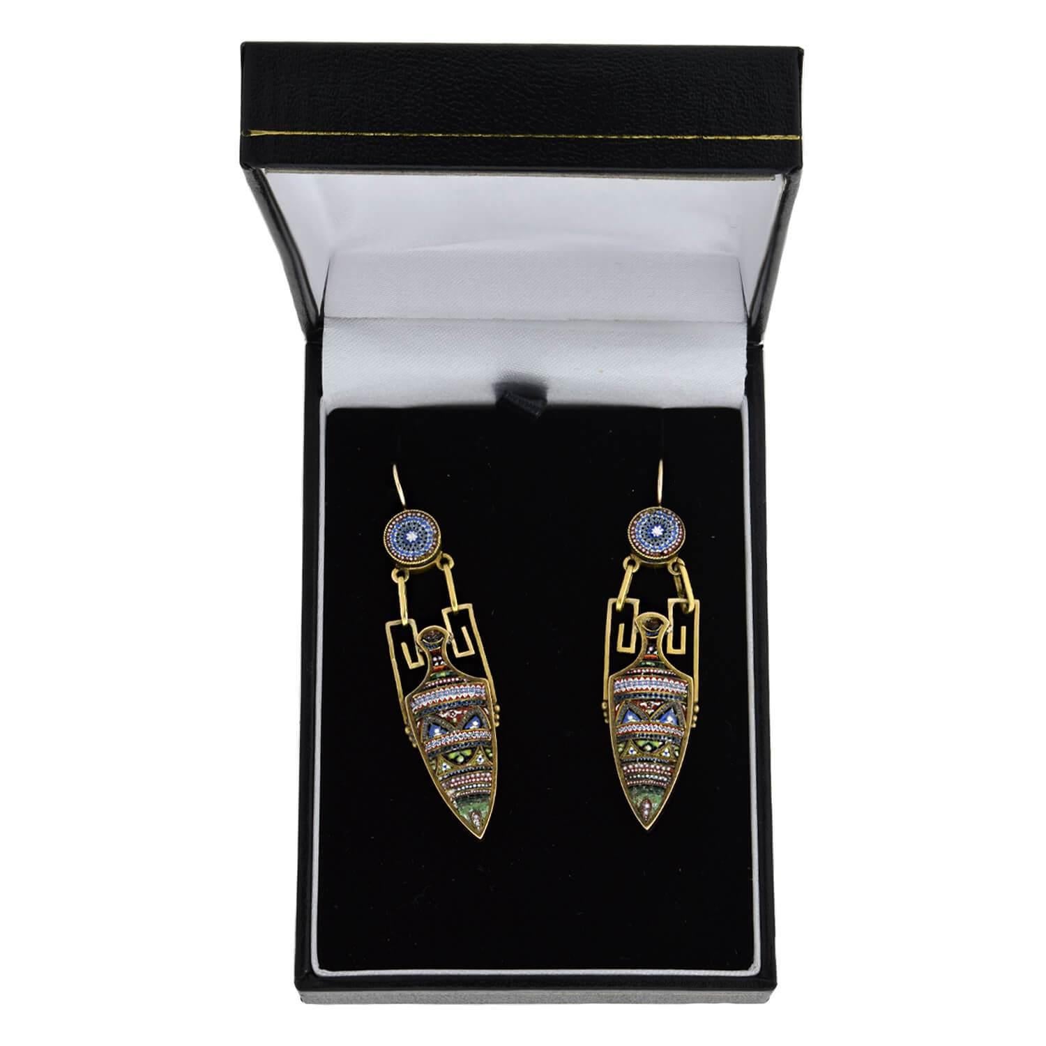 Victorian Micro Mosaic Urn Dangle Earrings For Sale 2