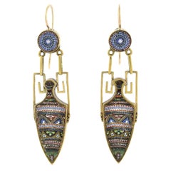 Victorian Micro Mosaic Urn Dangle Earrings