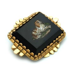 Victorian Micromosaic 14K Gold Brooch Depicting a King Charles Spaniel c. 1870