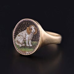 Victorian Micromosaic Dog Ring of 18k and 14k Gold