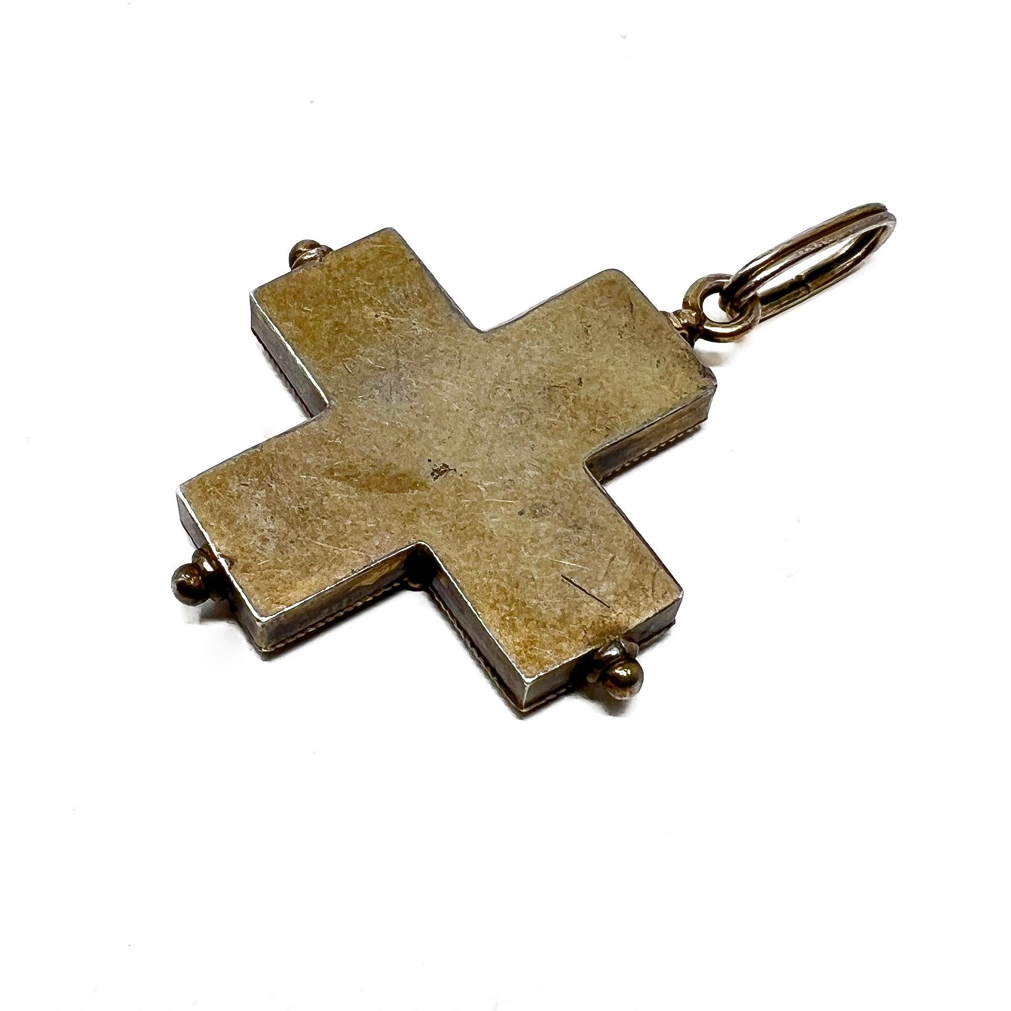 Victorian Mid-1800s Italian Silver and Micro-Mosaic Antique Cross Pendant 4