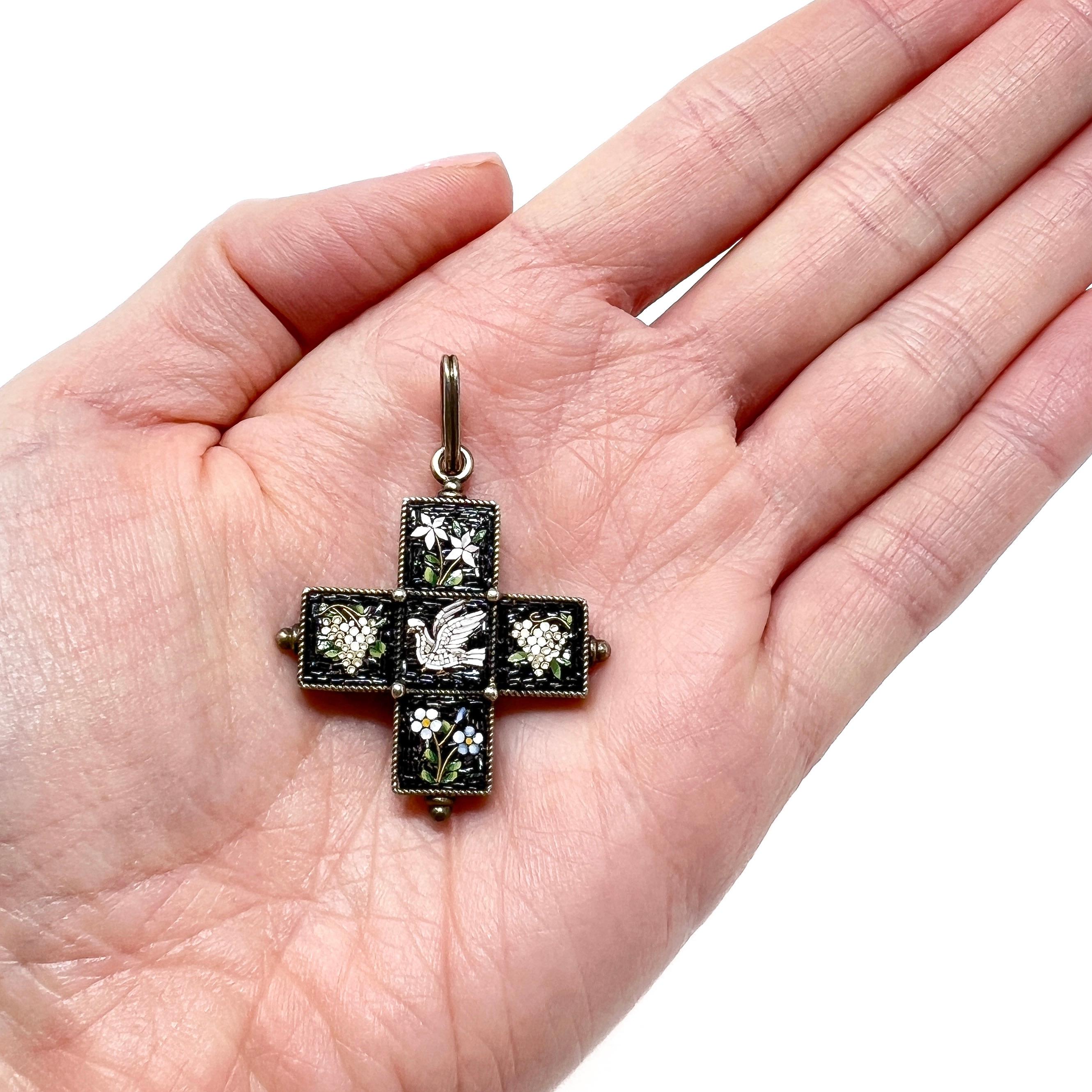 Victorian Mid-1800s Italian Silver and Micro-Mosaic Antique Cross Pendant 5