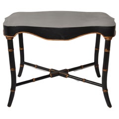Vintage Victorian Mid-20th Century Black Gold Finish Accent Table Faux Bamboo Cross Base