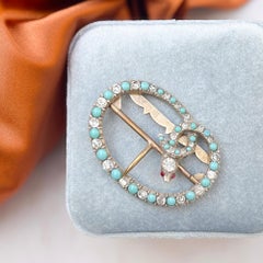 Victorian Mid to Late 1800s Paste and Turquoise Glass Snake Buckle