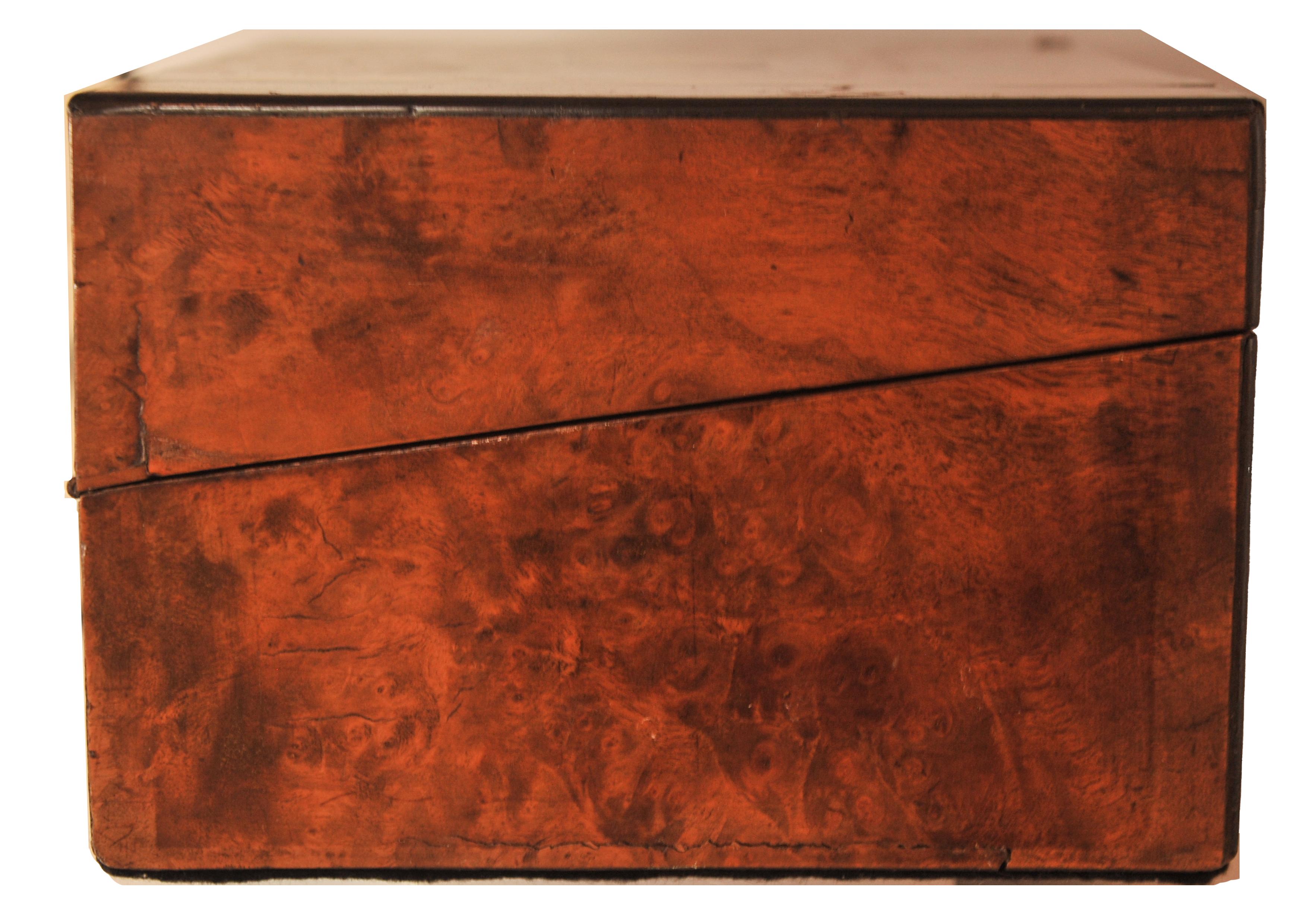 Victorian Military Campaign Burr Walnut, Brass Writing Slope & Leather Interior For Sale 4