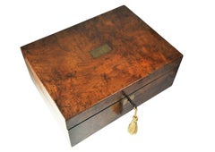 Victorian Military Campaign Burr Walnut, Brass Writing Slope & Leather Interior