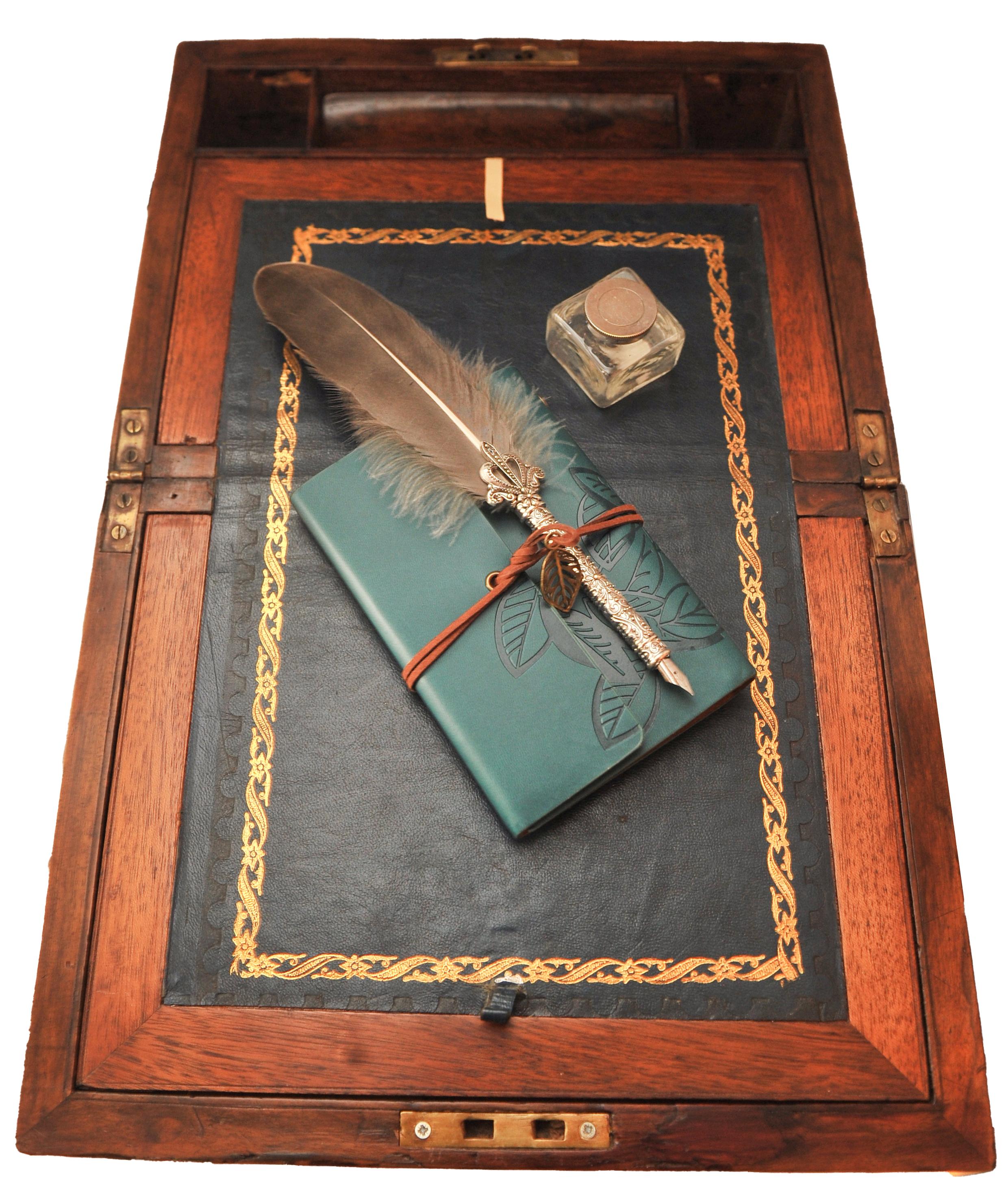Hand-Crafted Victorian Military Campaign Burr Walnut, Brass Writing Slope & Leather Interior For Sale