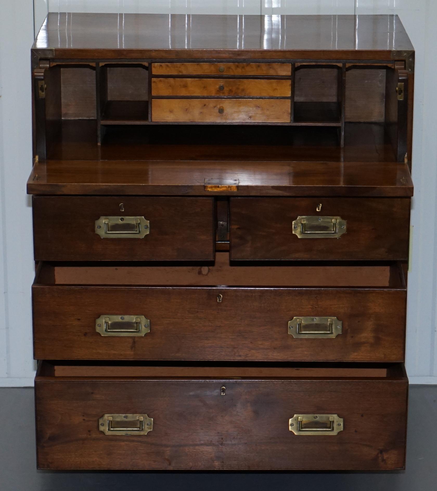 Victorian Military Campaign Chest of Drawers Built in Secrataire Drop Front Desk 7
