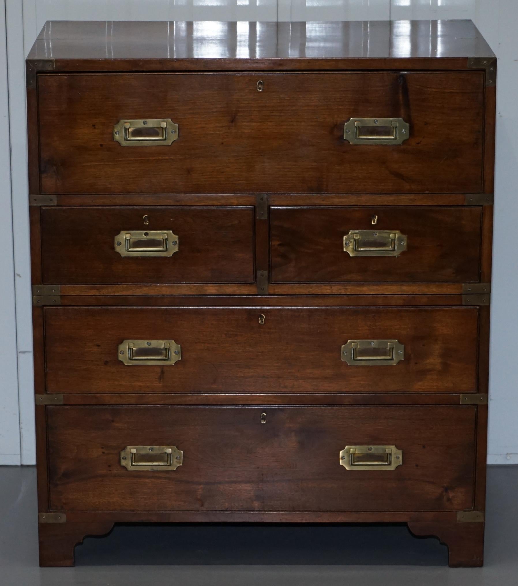 Victorian Military Campaign Chest of Drawers Built in Secrataire Drop Front Desk (Kampagne)