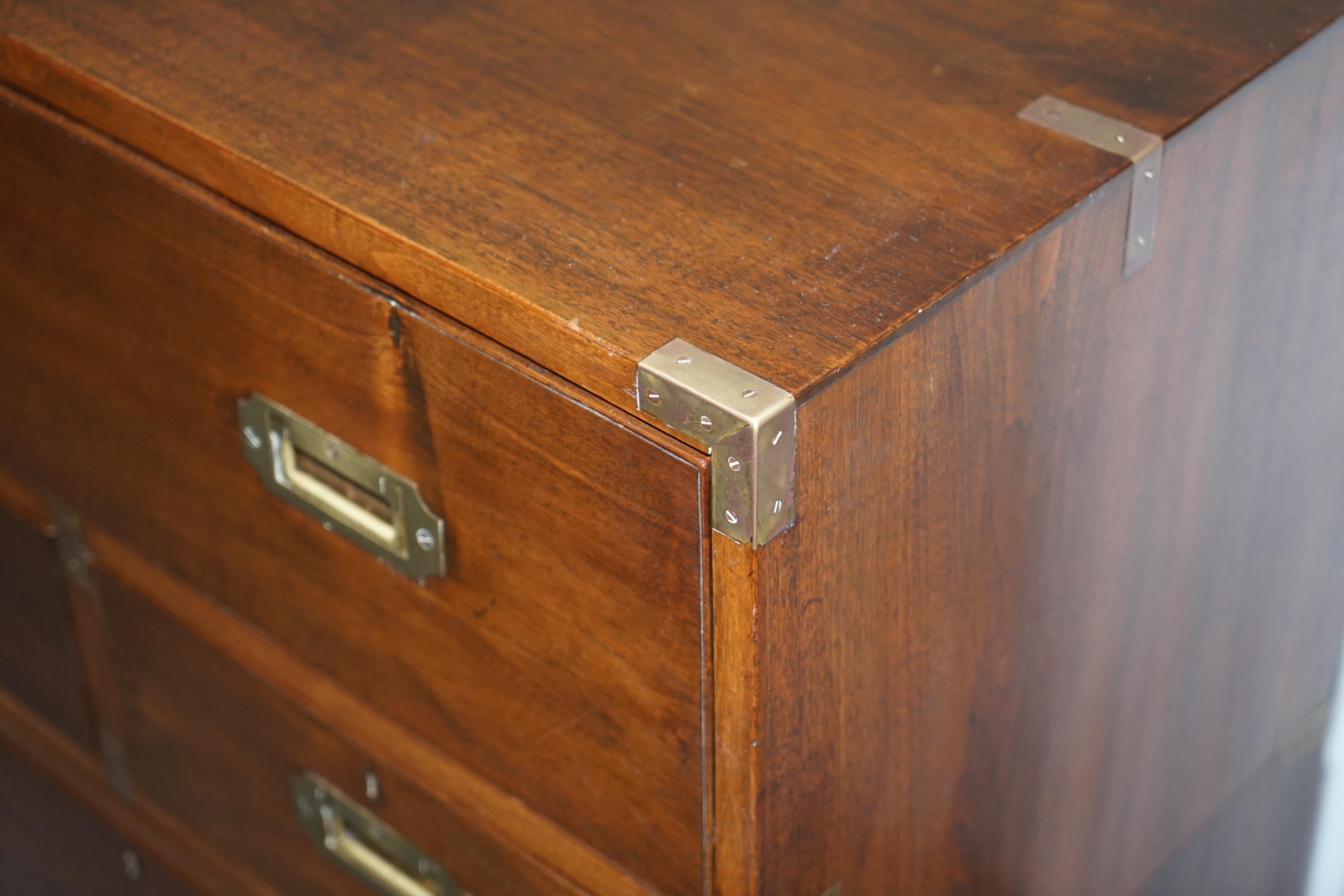 Mahogany Victorian Military Campaign Chest of Drawers Built in Secrataire Drop Front Desk
