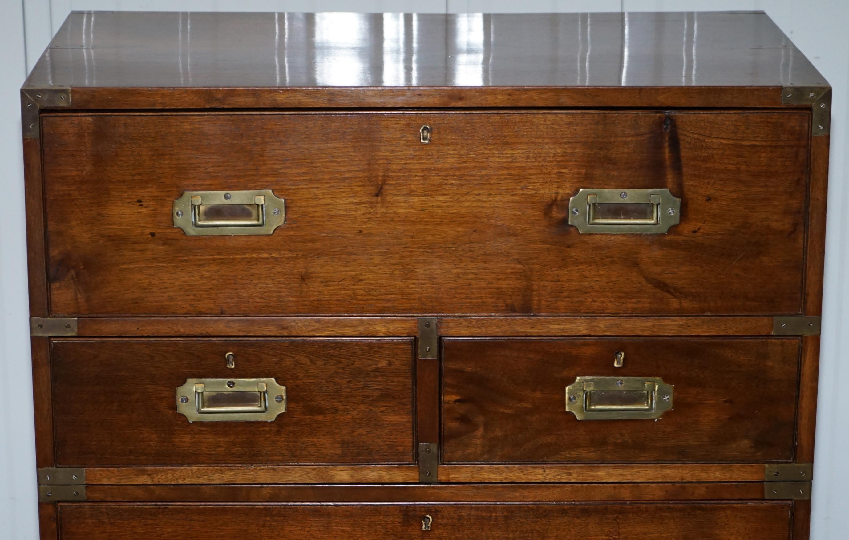 Victorian Military Campaign Chest of Drawers Built in Secrataire Drop Front Desk (Mahagoni)