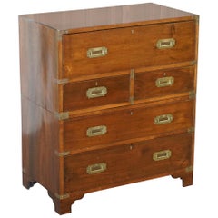 Vintage Victorian Military Campaign Chest of Drawers Built in Secrataire Drop Front Desk