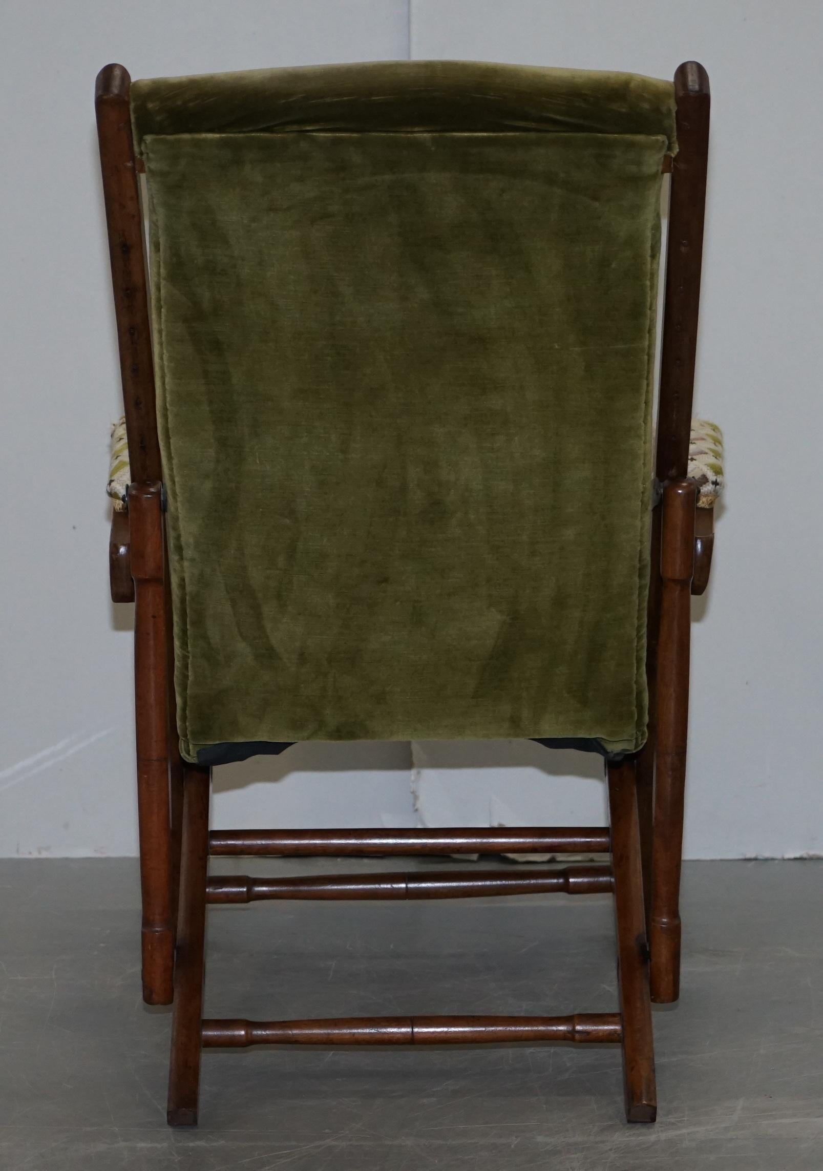 Victorian Military Campaign Folding Chair Steamer Liner Piece Embroidered Fabric 8