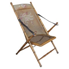 Victorian Military Campaign Folding Faux Bamboo Embroidered Canvas Chair