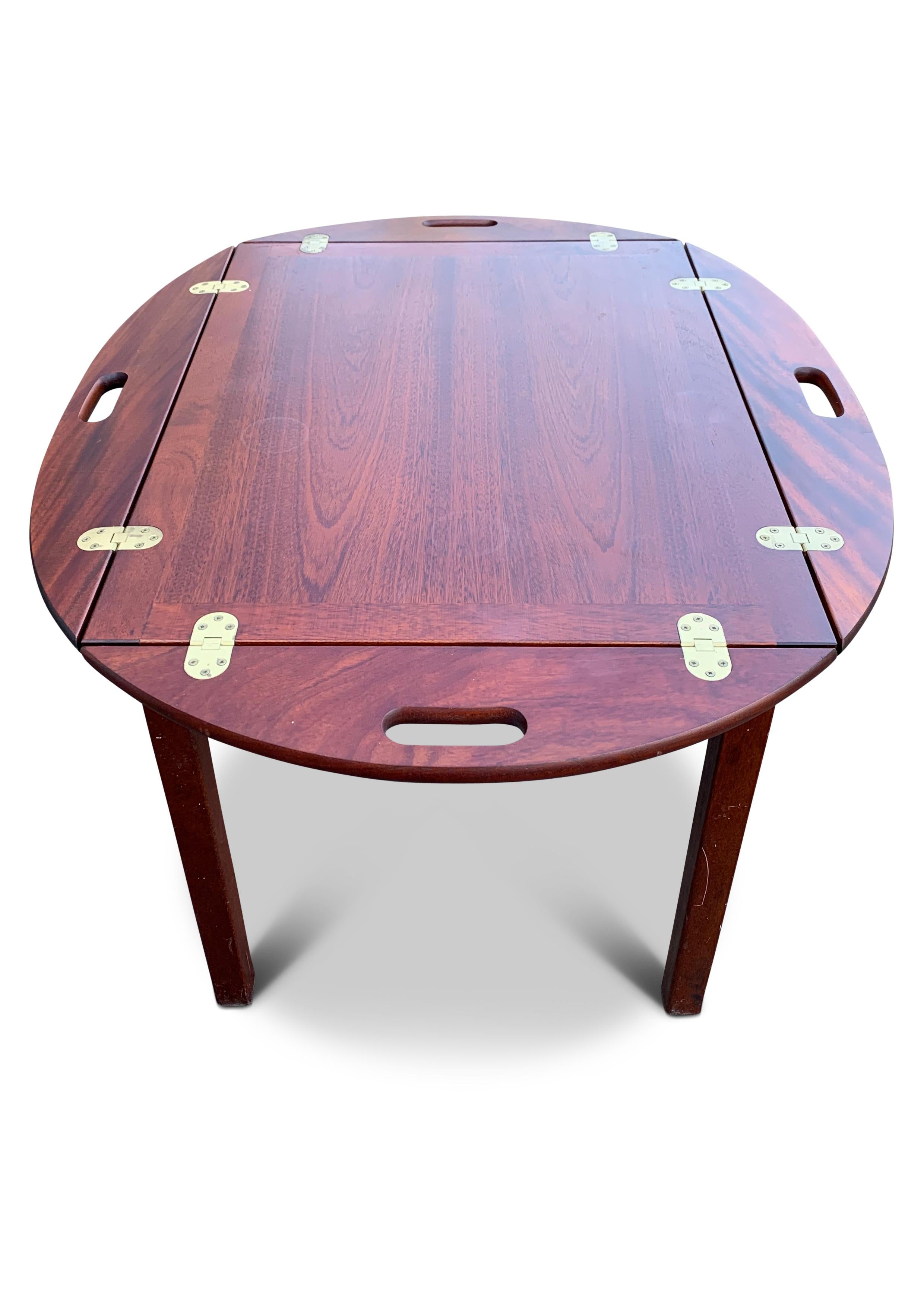 British Colonial Victorian Military Campaign Style Mahogany & Brass Butlers Tray For Sale