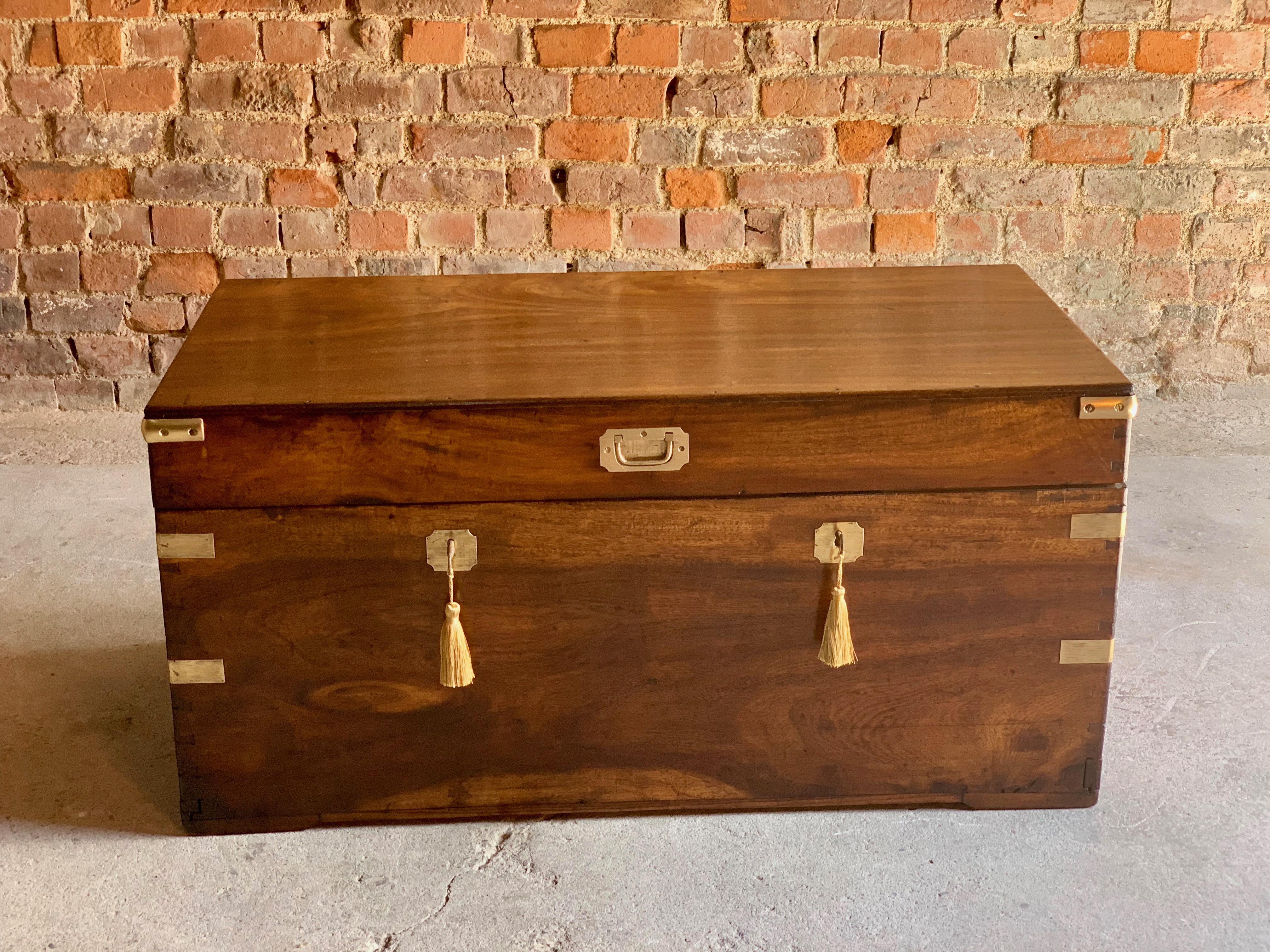 Victorian Military Campaign Trunk Chest Teak Camphor Wood, circa 1850 Number 25 In Good Condition In Longdon, Tewkesbury