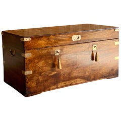 Antique Victorian Military Campaign Trunk Chest Teak Camphor Wood 'circa 1850' Number 25